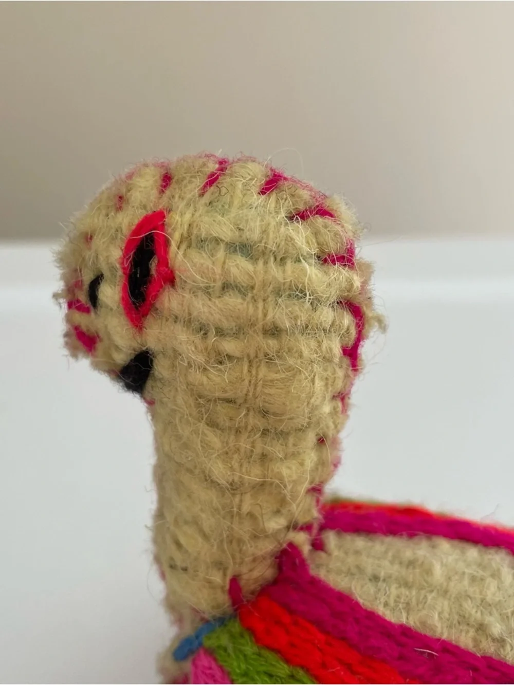 Twoolies Handcrafted Turtle Plush in Natural with Pink and Green Accents Wool